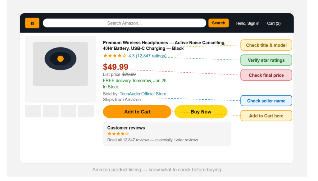 Step 3 — Read the Product Listing Carefully on amazon