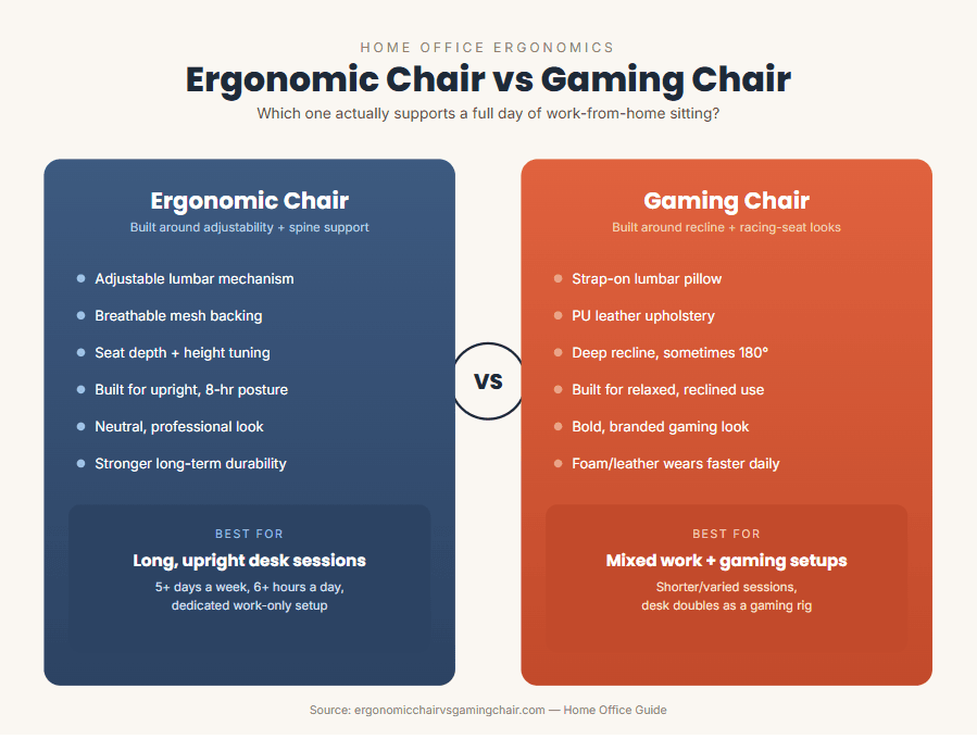 Ergonomic Chair vs Gaming Chair for Work From Home — Which Is Better?