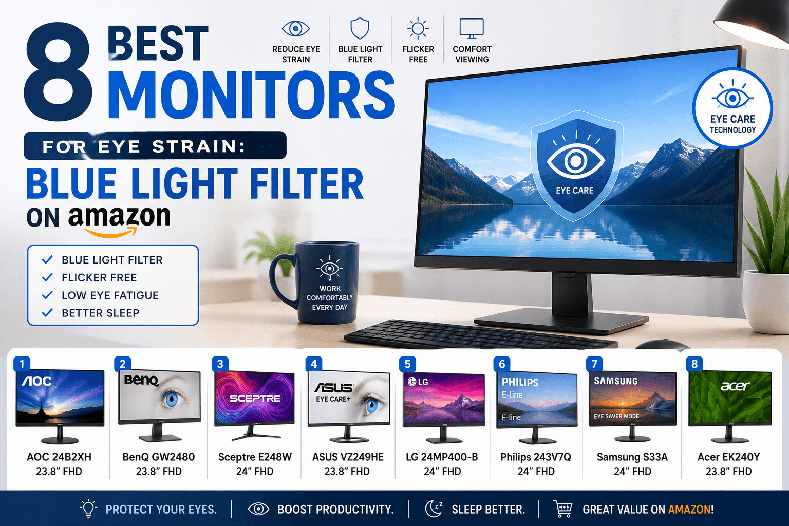 8 Best Monitors for Eye Strain: Blue Light Filter on Amazon