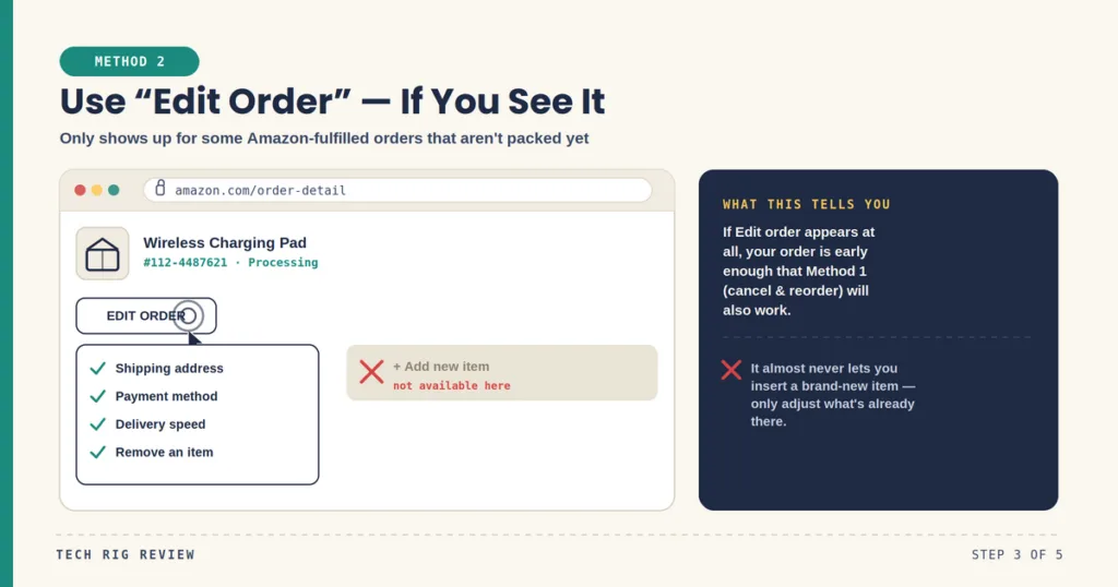 Method 2: Use Amazon's "Edit Order" Option (When Available)