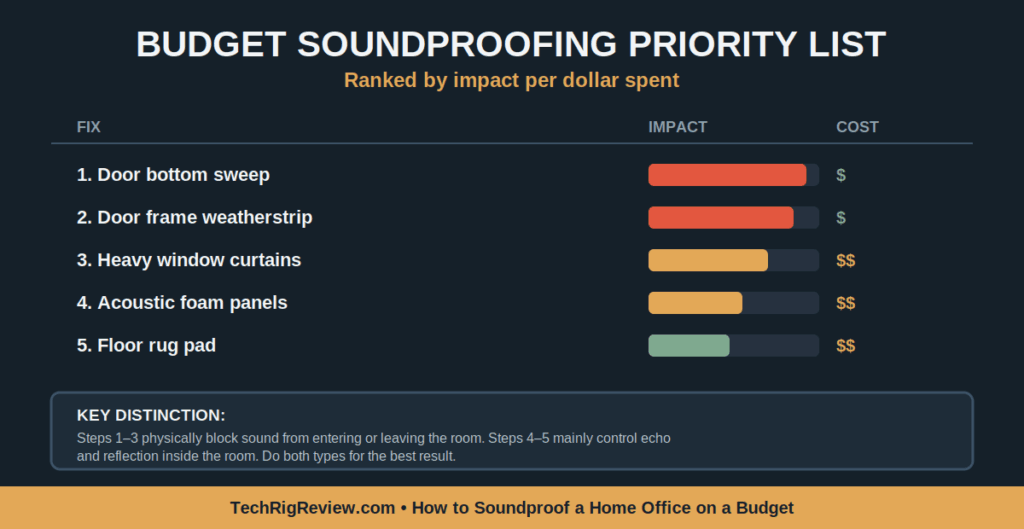 Budget Soundproofing Priority List — cost vs. impact
