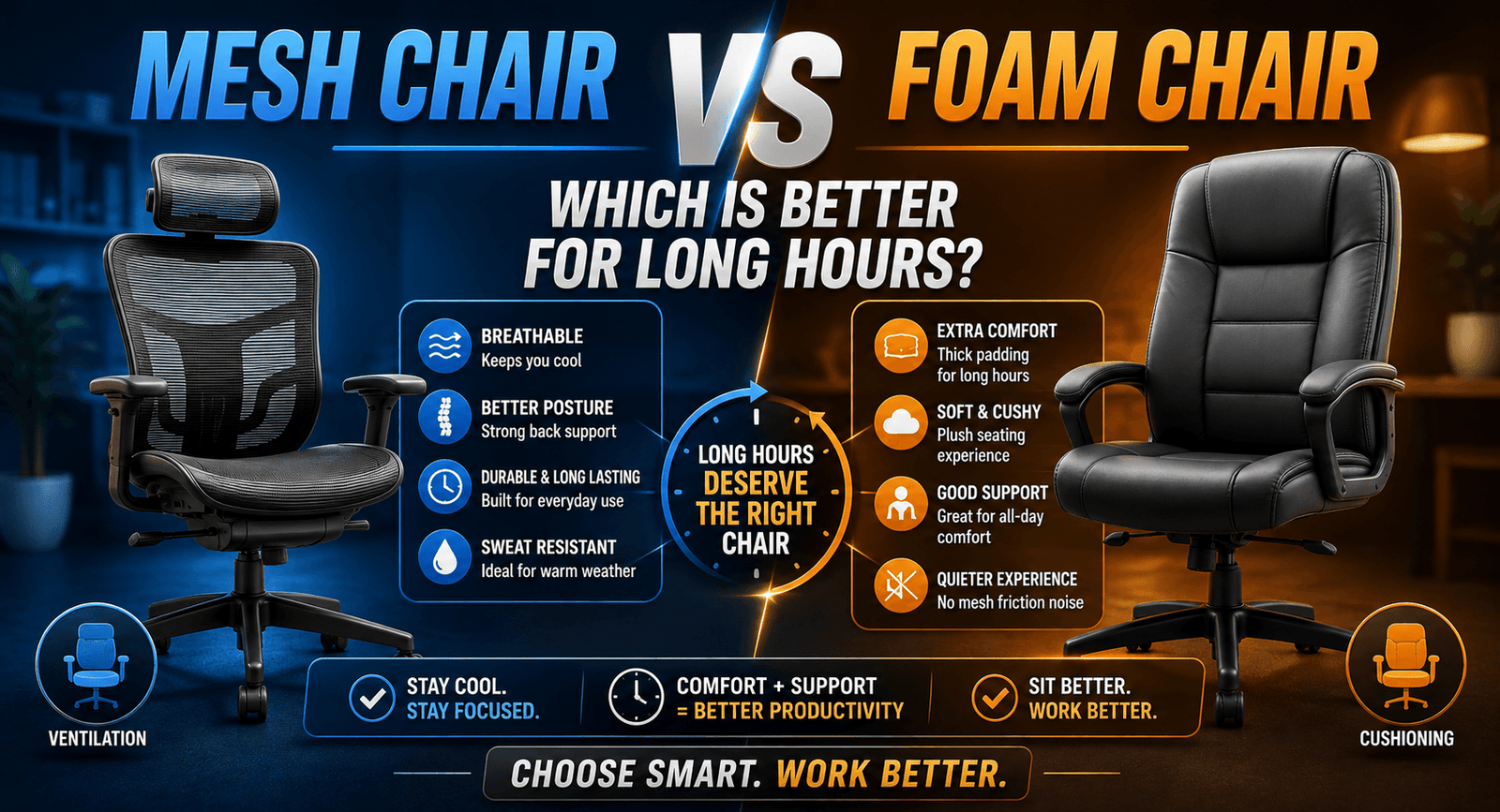 Mesh Chair vs Foam Chair: Which Is Better for Long Hours? (2026 Guide)