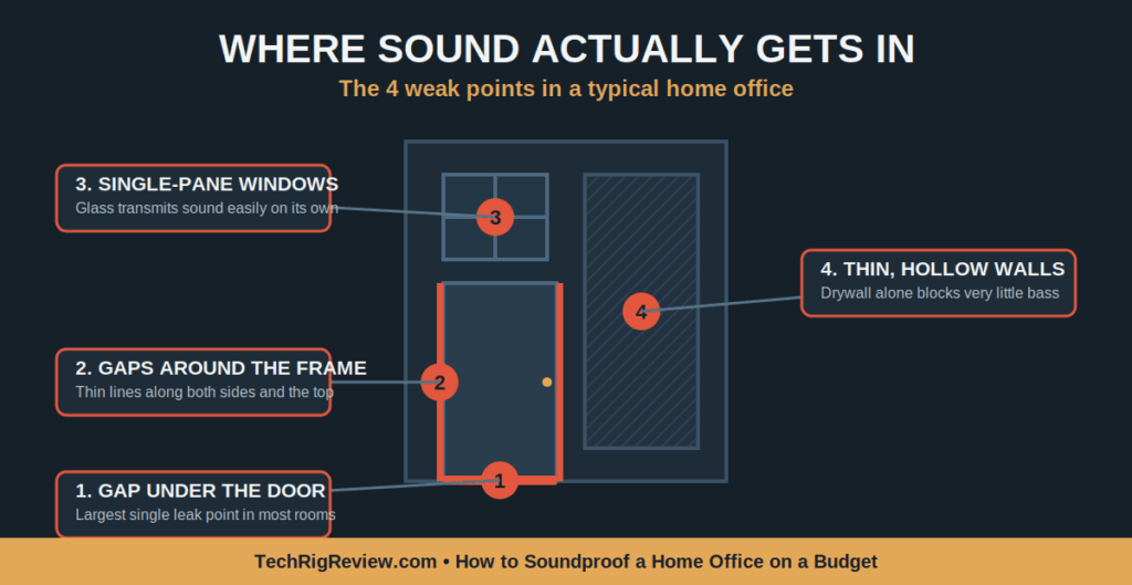 Where Sound Actually Gets In — leak-point diagram 