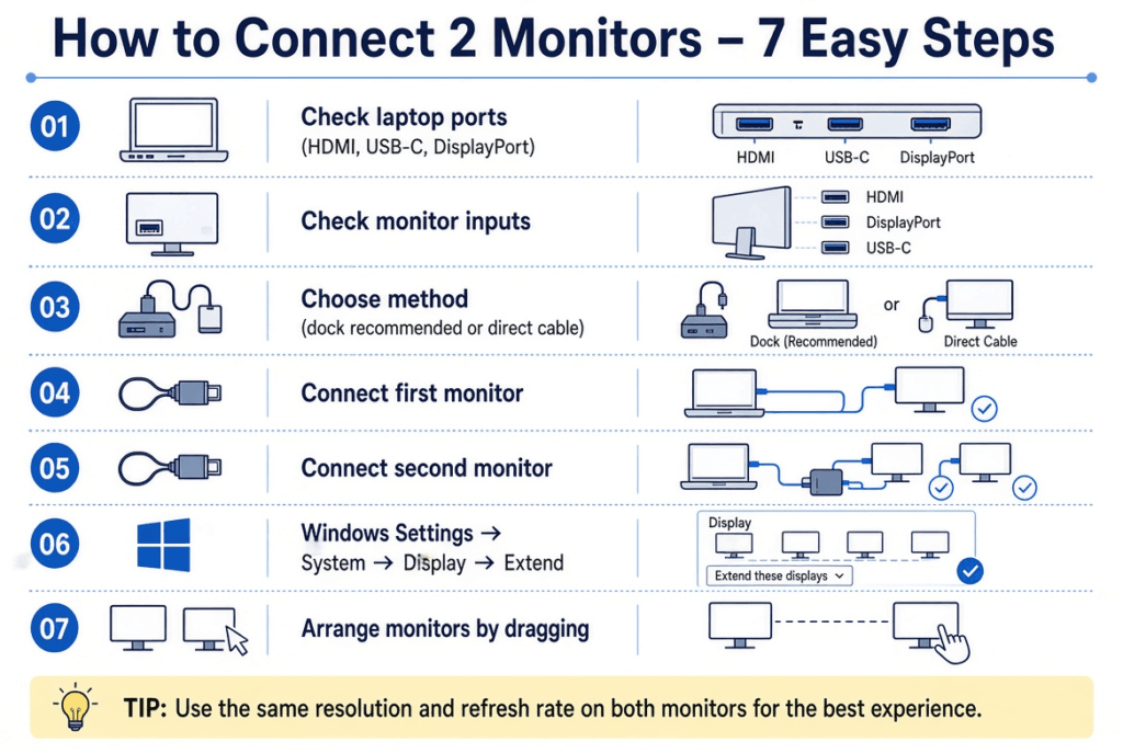 Step-by-Step: How to Connect 2 Monitors to a Laptop