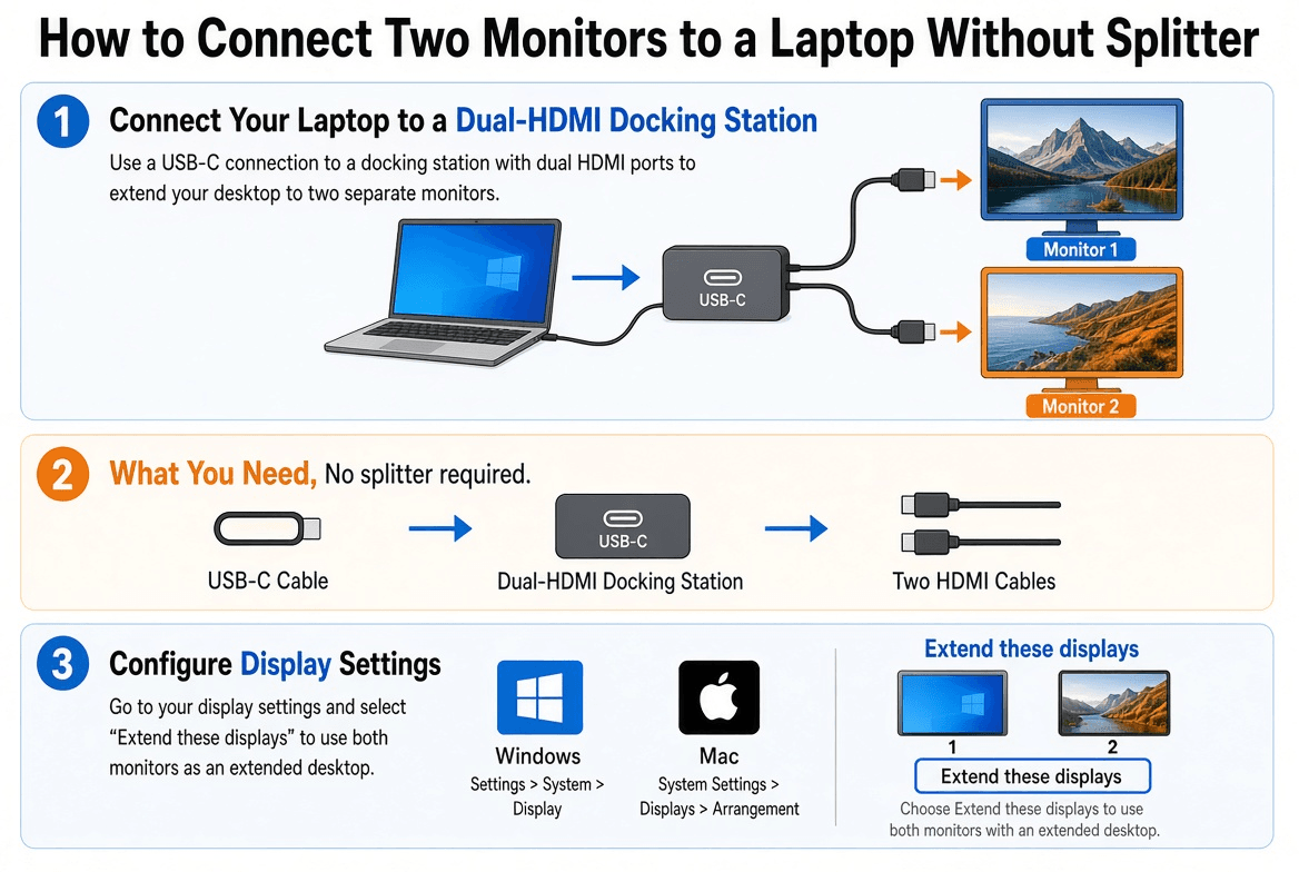 How to Connect Two Monitors to a Laptop Without a Splitter