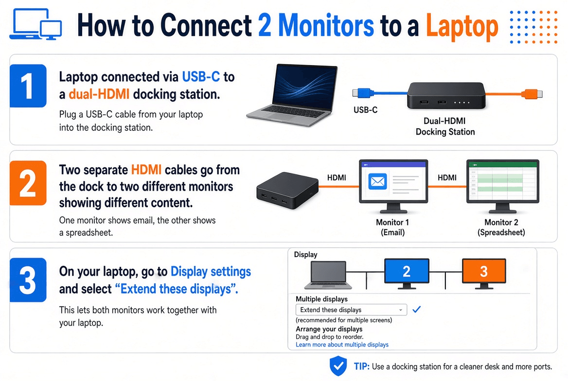 How to Connect 2 Monitors to a Laptop: 2026 Guide